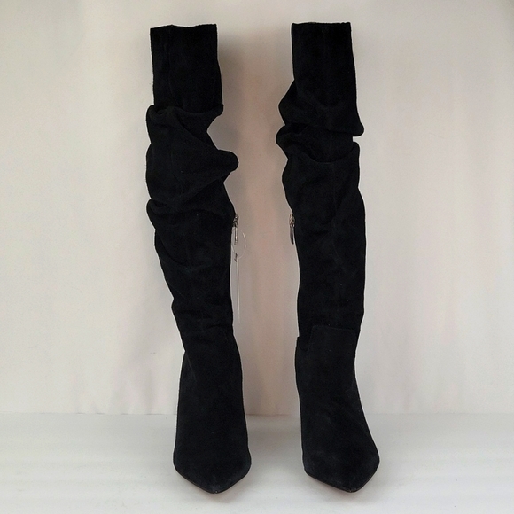 Franco Sarto Artesia Pointy Toe Suede Leather Heeled Boots Black Size 6 - Picture 3 of 12